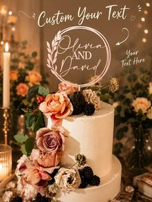 Personalized Heart-Shaped Cake Topper With Heart Pattern And Date, Wedding Cake Topper, Anniversary Cake Topper, Floral Wedding Cake Topper, Mr. & Mrs. Cake Topper, Custom Name Initial Bride & Groom Wedding Cake Topper - H-wedding Cake Tag - View 1