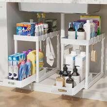 NATURAL SUMMERTIME 2-Piece Under-Sink Storage Rack, Bathroom Cabinet Storage Box, Sliding Cabinet Drawer Storage Basket, Kitchen Accessories, Kitchen Organization Supplies. - White - View 2