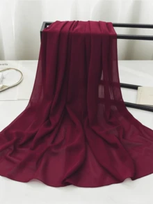 1件女款素色仿珍珠雪紡柔軟頭巾，適合日常使用，春夏秋冬四季通用，阿巴雅服飾配件面部遮蓋 - 酒紅色 - 查看 3