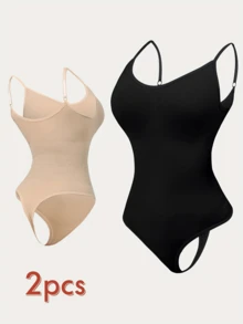 2 piezas Bodys de control de abdomen con tanga de cintura alta - Multicolor - Ver 9