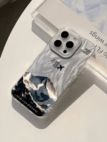 1件羽毛飛機雪山風景個性化極簡全包覆TPU防摔手機殼，適用於Apple 17 16 15 14 13 12 11 Pro Max Air及系列 - 彩色 - 查看 2