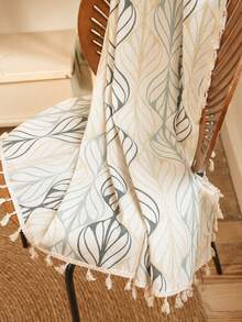 Bubaba Boho Leaf Pattern Curtains With Tassel Fringe, Light Filtering Linen Textured Window Panels For Living Room, Bedroom & Farmhouse Decor - Beige - View 5