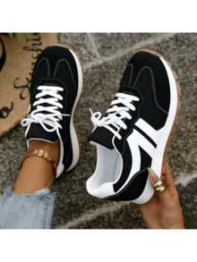 Women's Classic Fashion Comfortable Casual Versatile Lace-Up Lightweight Non-Slip College Style New Sports Shoes Zapatillas Elegantes De Mujer - 黑色 - 查看 4