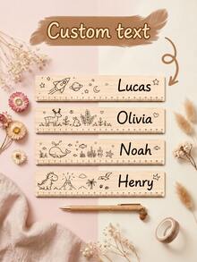 1pc Personalized Custom Wooden Ruler, Desktop Reading Guide And Learning Aid Tool, Customizable With Name And Fantasy Nature, Space Or Dinosaur Patterns, High-Quality Craftsmanship Measuring Tool, Office Supplies, Special Gift For Educators, Friends And Colleagues - Multicolor - View 2