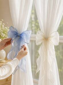 2PCS-Silk Bow Window Curtain Tie Backs, Ribbons & Bows,Lace Ribbon Bow Curtain Clips, French Bow Rope Fixers Decor Suitable For Wedding, Home, Bedroom, Office - Bow - View 10