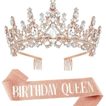女性水晶生日皇冠 生日女王 皇冠腰帶 女王公主皇冠附梳子 生日快樂派對裝飾禮物髮飾 - 查看 16