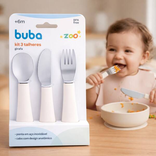 Kit 3 Talheres Infantil em aço Inox - Introdução Alimentar - Buba Colher para Bebê