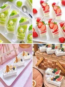 30/20/10/1pc 150ml Transparent Rectangular Dessert Bowls Equipped , Reusable Single-Serve Treat Containers For Party Desserts, Puddings, Mousses, Small Pastries - Multicolor - View 6