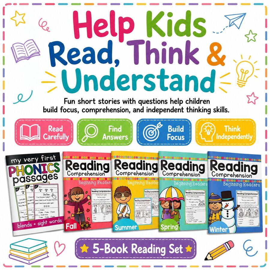 Buku Latihan Keterampilan Membaca Bahasa Inggris untuk Anak-Anak, Buku Latihan Cerita Pendek untuk Anak-Anak, Mempelajari Ide Utama, Detail, dan Emosi Karakter