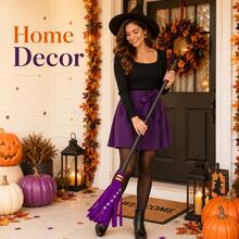 Halloween Witch Broom Decoration Prop, Detachable 80cm Magic Broom, Lightweight Party Cosplay Photo Performance Props, Home Porch Window Display Festival Decor, Available In Orange/Purple/Brown Three Colors - Fairy Broom - View 10