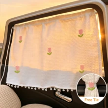 1pc Cute Waffle Pattern Car Sun Shade, Fresh Style Sun Protection & Heat Insulation Car Window Shade - A - View 9