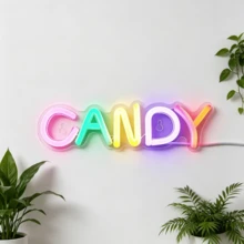 CANDY 霓虹燈,多色 LED USB 可調光霓虹燈牆面裝飾,甜美美學霓虹燈,女孩獨特生日禮物,糖果店甜點咖啡廳 & 青少年臥室牆面藝術裝飾 - CANDY - 查看 4