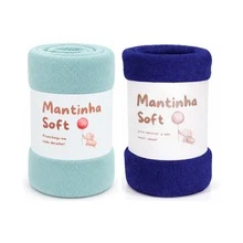 Set Of 2 Soft Microfiber Baby Blankets - 淺綠色/海軍藍 - 查看 1