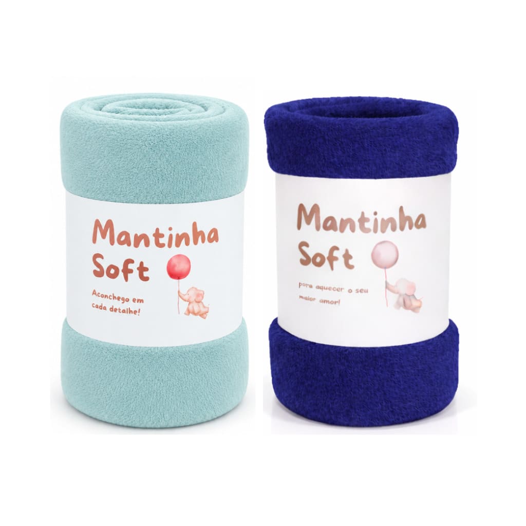 Set Of 2 Soft Microfiber Baby Blankets - 淺綠色/海軍藍 - 查看 1