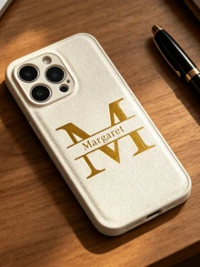 客製化個性化縮寫姓名 3D DIY 雕刻字母手機殼,適用 17 16 15 14 13 12 11 Pro Max 16 15 14 Plus,適用 Galaxy S25 S24 S23 S22 S21 Ultra Plus A55 A54 A53 A52 A34 A33 A32 A15 A14 A13 A12,後蓋韓系奢華軟 PU 皮革防震保護殼,燙金皮革手機殼,節日禮物送給愛人、朋友、家人 - 白色 - 查看 3