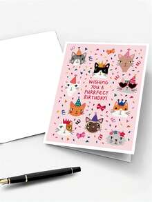 1PC Cute Cat Pattern Birthday Greeting Card, Blessing Card For Cat Lovers, Suitable For Family, Partner, Friends, Colleagues - A - View 3