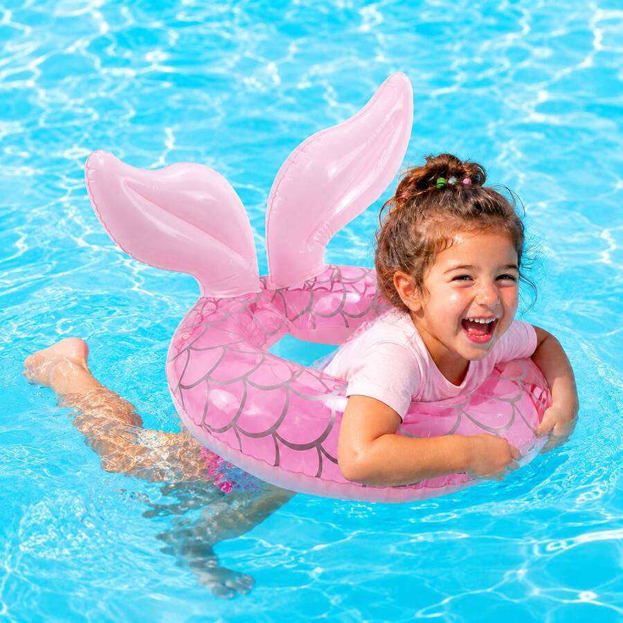 Inflatable Mermaid Shaped Baby Swim Ring, Children Swimming Ring Pool Toy, Summer Outdoor Beach Inflatable Swim Float For Girls - Pink - View 1