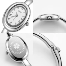 gedi 1pc Ladies Elegant Style Quartz Watch Luxury Oval Dial Push Button Design Wear Suitable For Dress Party Daily Wear Gift For Women Valentine's Day Gift - Gold - View 5