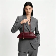 JW Fashion Handbag 2026 New European & American Vintage Boston Bag Large Capacity Bowling Bag Women Niche High-End Underarm Bag Baguette Shoulder Bag Commuting/Shopping/Date/Daily/Outdoor Leisure Bag - Burgundy - View 5