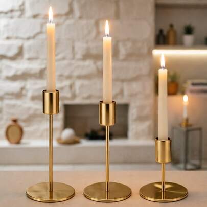3pcs Candle Holder Electroplated Iron Ornaments, Romantic European Home Candlelight Dinner Wedding Decoration, Table Center Decoration