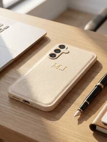 Étui de téléphone personnalisé, compatible avec Samsung Galaxy S26 S25 S24 S23 S22 S21 Ultra Plus S23 FE S21 S20 FE A55 A54 A53 A52 A51 A35 A34 A33 A32 A15 A14 A13 A12 A03 A21S 5G 4G, étui de téléphone  véritable de luxe coréen résistant aux chocs, personnalisable avec impression de lettres dorées en 3D - Beige - Voir 4