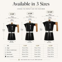 FRAISIN Cafetera Moka para Estufa, Cafetera de Espresso de Aleación de Aluminio de 3/6/12 Tazas con Mango de Madera Real, Cafetera de Espresso Estilo Italiano Clásico, Regalo Listo para Amantes del Café - Negro - Ver 4