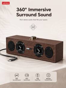 Lenovo Desktop Bluetooth Speaker With Wooden Design, USB Powered Stereo Computer Soundbar With Deep Bass For Laptop PC Gaming Music - View 3