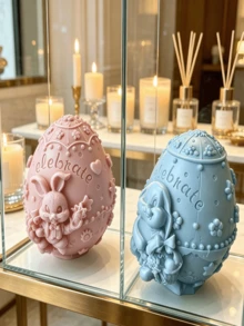 Rabbit Silicone Handmade Mold 3D Sitting Rabbit/Flower Hugging Rabbit Egg/Smiling Rabbit Egg 3 Styles Optional Aromatherapy Candle Plaster Resin Cement Handmade Soap Chocolate DIY Mold Easy Release Silicone Reusable Easter Gift Parent-Child Handmade Best Friend Birthday Gift Spring Home Decor - A - View 2