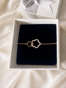 1 buah Gelang Simbol Tak Terhingga Mewah dari Tembaga Zirkonia yang Dapat Diatur untuk Wanita, Cocok untuk Pesta Sehari-hari dan Pernikahan - Yellow Gold - View 6
