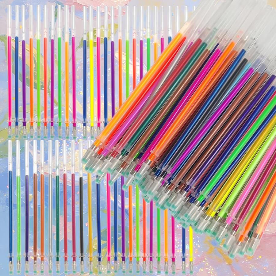 12/24/48/100pcs Glitter Gel Pen Refills - Multi-Color Ink Replacement Set. Suitable For Art, Crafts And Writing Projects - Durable Plastic Material High-Gloss Pen Set, Back To School - Multiple Styles - View 1