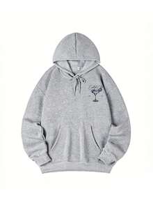 Women's Autumn/Winter New Fashion Lemon Ice Cup And Letter Print Casual Versatile Sweatshirt Sweatshirt With Thermal Lining, Suitable For Autumn Outfits - Dark Gray - View 7