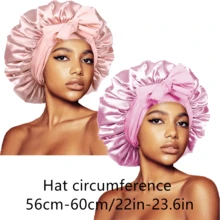 ZTZI 2Pcs Bow Decor Satin Hair Bonnet, Soft Elastic Sleep Cap, Large Size Night Hair Wrap For Curly Natural Long Hair Women - UM2pcs Bow-tie Round Hat - View 2