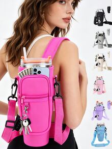 Seka Paul 40oz Glass Water Bottle Sleeve, Neoprene Crossbody Bag With Phone Pocket, Adjustable Shoulder Strap, Suitable For Hiking, Camping, Fitness, Vacation Cruise Essentials, Travel Essentials, Back To School - Multicolor - View 2