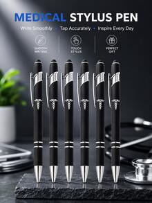 Elegant Black Ballpoint Pen Set 1/5/10pcs, Silver Decoration, Smooth Writing, Office Supplies, Suitable For Professionals, Students, Journaling, Fashionable Desk Accessory, Nurse, Doctor, Graduation, Birthday, Christmas Gift, Popular Stationery - Multicolor - View 2