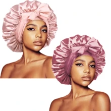 ZTZI 2Pcs Bow Decor Satin Hair Bonnet, Soft Elastic Sleep Cap, Large Size Night Hair Wrap For Curly Natural Long Hair Women - UM2pcs Bow-tie Round Hat - View 28