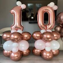 2pcs 32 Inch Rose Gold Number 1 And 0 Shaped Aluminum Foil Balloon Set, Suitable For 10th Birthday Party And 10th Anniversary Party Decoration Balloon Props - View 4