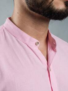 Men's Short-Sleeve Shirt With Mandarin Collar, Lightweight For Work And Leisure - Pink - View 2