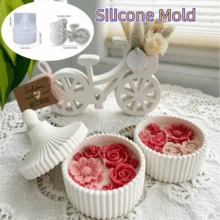 3pcs Set DIY Resin Mold Bicycle Ornament Mold, Candle Jar Round Striped Jewelry Storage Box Mold, Suitable For Making UV Epoxy Resin Plaster Concrete Storage Box, Home Decor Ornament, Concrete Flower Pot - 3PC Set - View 1