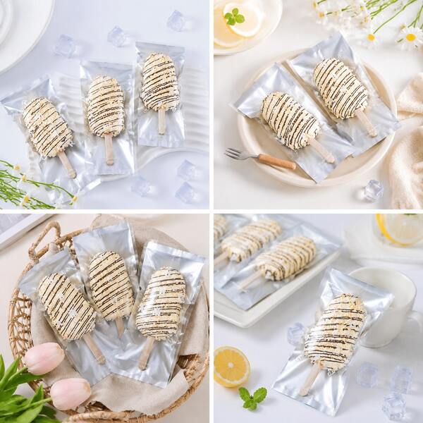 50PCS Ice Cream Packaging Bags, Transparent Plastic Popsicle Bags, Cake & Dessert Packaging Bags, Home Handmade Popsicle Packaging, Baking Party Essential, Fashionable Creative Snack Bags