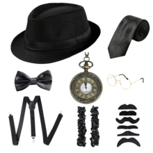 Bộ phụ kiện nam phong cách Tycoon thập niên 1920, 1/8 món, bao gồm mũ Fedora, phù hợp cho tiệc Halloween, biểu diễn và cosplay - Nhiều màu - Xem 7