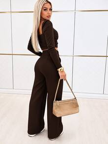 Solid Color High-Waisted Trousers, Casual And Versatile For Everyday Wear, For Spring - Khaki - View 7