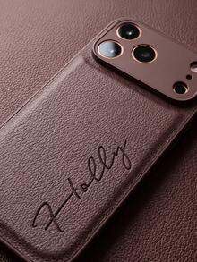 個性化客製化字母姓名手機殼，適用於 iPhone 17 16 15 14 13 Pro Max Plus Air，3D 雕刻壓紋奢華荔枝紋 PU 皮革保護殼，理想禮物 - 棕色 - 查看 3