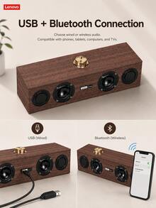 Lenovo Desktop Bluetooth Speaker With Wooden Design, USB Powered Stereo Computer Soundbar With Deep Bass For Laptop PC Gaming Music - View 9