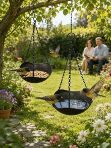 1pc/Set Hanging Bird Feeder And Bird Bath, Outdoor Decorative Feeding Tray With Chain And Hook, Multi-Functional Wild Bird Water Bowl, Suitable For Garden, Patio, Yard, Balcony And Porch Decoration - Multiple Styles - View 3