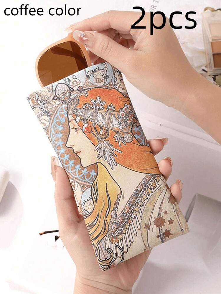 1個或2個 Alphonse Maria Mucha 藝術圖案眼鏡收納袋 (1個) - 防水PU皮革便攜時尚眼鏡收納袋，極簡保護盒，男女通用學生眼鏡配件，磁吸式旅行時尚眼鏡/閱讀眼鏡收納袋 - 彩色 - 查看 18