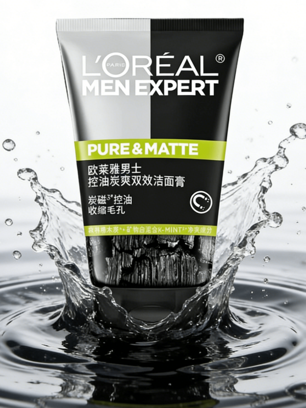 L’Oreal Paris 50ml L'Oreal Men's Oil Control Charcoal Dual-Action Cleansing Cream, Activated Charcoal Deep Cleansing, Pore Shrinking, Long-Lasting Oil Control, Men's Facial Cleanser