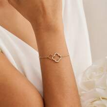 1 buah Gelang Simbol Tak Terhingga Mewah dari Tembaga Zirkonia yang Dapat Diatur untuk Wanita, Cocok untuk Pesta Sehari-hari dan Pernikahan - Yellow Gold - View 2