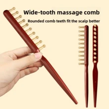 2PCS Long Handle Single Row Wide Tooth Detangling Comb . Massage Comb, Rounded Teeth Fit Scalp Better, Comb Hair Nourish Hair, Relieve Fatigue; Pointed Tail Comb Easier For Styling/Updo - Brown - View 3