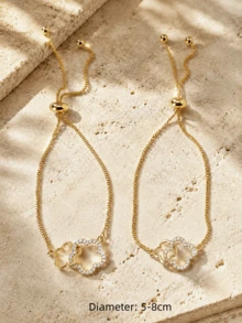 1 buah Gelang Simbol Tak Terhingga Mewah dari Tembaga Zirkonia yang Dapat Diatur untuk Wanita, Cocok untuk Pesta Sehari-hari dan Pernikahan - Yellow Gold - View 4