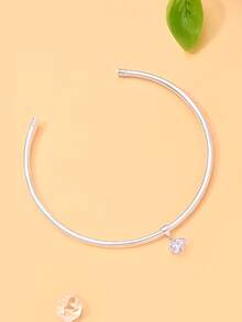 outingfit 1pc New Water Drop Opening Adjustable Geometric Rhinestone Necklace, Lightweight Luxury High-End Collarbone Chain, Niche Design Jewelry Necklace - Silver - View 4
